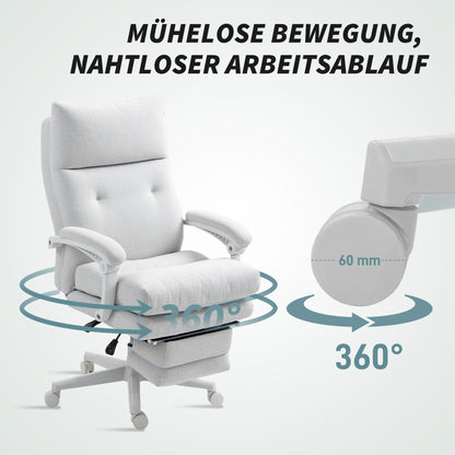 HOMCOM Rollsessel, Leinenoptik, höhenverstellbar, 160 Grad neigbar, Fußstütze, Cremeweiß