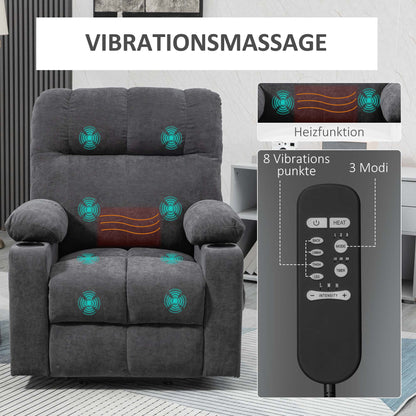 HOMCOM Aufstehhilfe Seniorensessel, Liegefunktion, inkl. Fernbedienung, 144 cm x 91 cm x 88 cm, Dunkelgrau