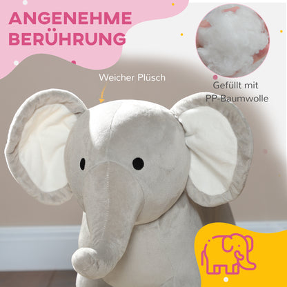 AIYAPLAY Schaukelpferd, Elefant, Soundeffekte, sichere Basis, für 2-4 Jahre, 64,5x31x52 cm, Grau