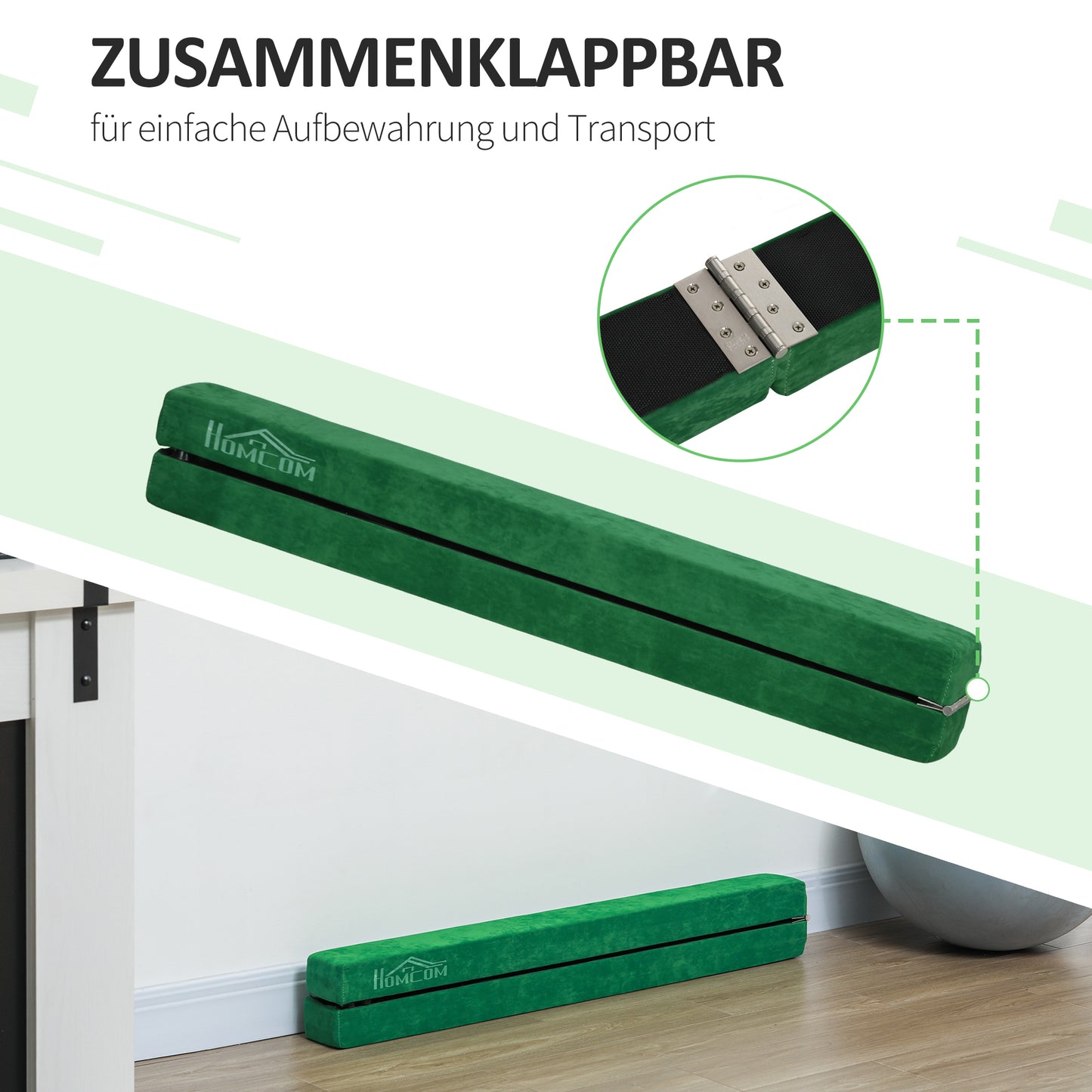 HOMCOM Faltbarer Schwebebalken, rutschfest, Wildlederbezug, robustes Holz, 210 x 10 x 6,5 cm, Blau