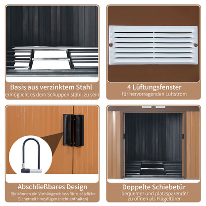 Outsunny Stahl Gerätehaus 20m³ Geräteschuppen Gartenhaus Fahrradschuppen Garten Schuppen Braun 340 x 386 x 200 cm