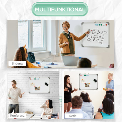 HOMCOM Whiteboard Magnettafel, leicht abwischbar, mit 4 Markern, 10 Magneten, 1 Radierer, 60 x 1,8 x 45cm