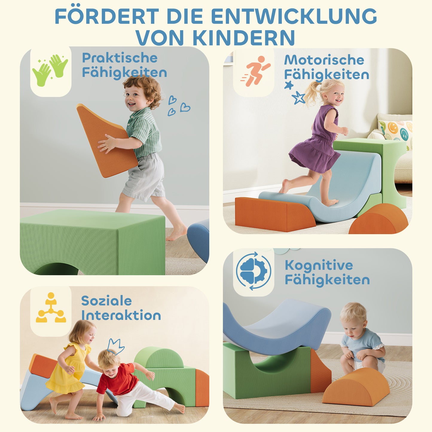 AIYAPLAY 5-teiliges Softbaustein-Set für Kleinkinder, zum Klettern, Krabbeln, Bauen, leichtes Gewicht, Cord, Schaumstoff, Bunt