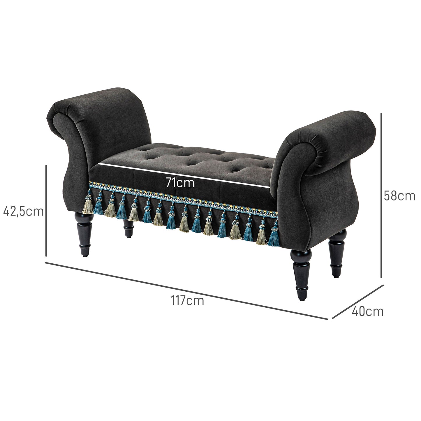 HOMCOM Polsterbank, Sitzbank, Vintage-Design, bis 150 kg, 117x40x58 cm, Dunkelgrau