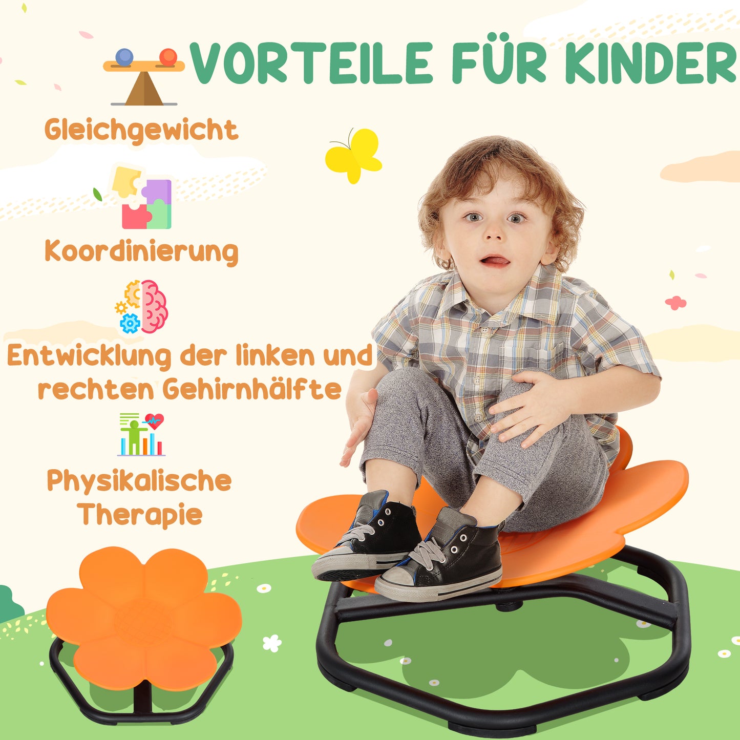 AIYAPLAY Sensorischer Kinderstuhl, Drehstuhl für Autismus, Sensorischer Balance Training Sitz Kunststoff Orange