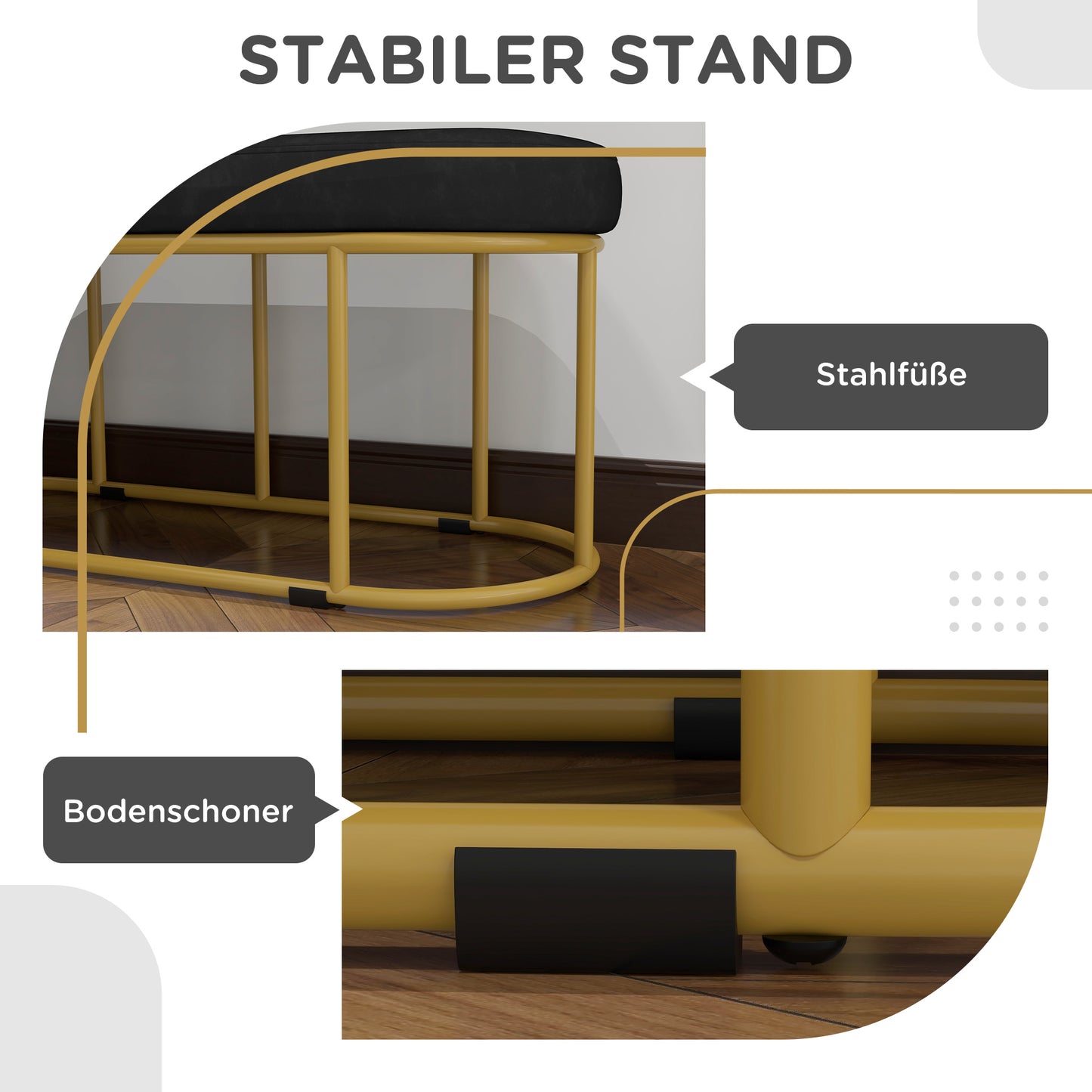 HOMCOM Schuhbank im Retrodesign, Bettbank, Flurbank, Samtoptik, bis 200 kg, Metallrahmen, schwarz, 100 x 37 x 43cm