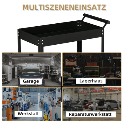 DURHAND Werkstattwagen, 2 Etagen, Schubkarre, 4 Rollen, Stahl, bis 150 kg, 84,5 x 38 x 84 cm, Schwarz