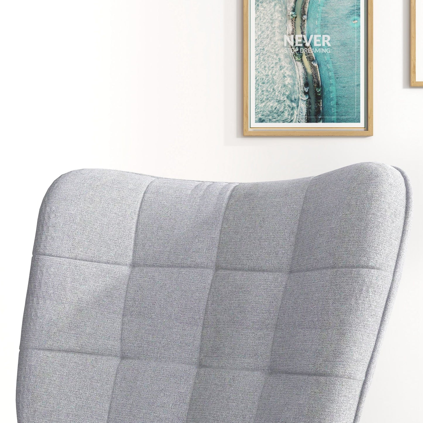 HOMCOM Schaukelstuhl mit Ottomane Skandidesign Schaukelstuhl mit Fußhocker, Buchenholz, Steppung, 64 cm x 89 cm x 90 cm Grau