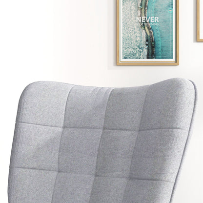 HOMCOM Schaukelstuhl mit Ottomane Skandidesign Schaukelstuhl mit Fußhocker, Buchenholz, Steppung, 64 cm x 89 cm x 90 cm Grau