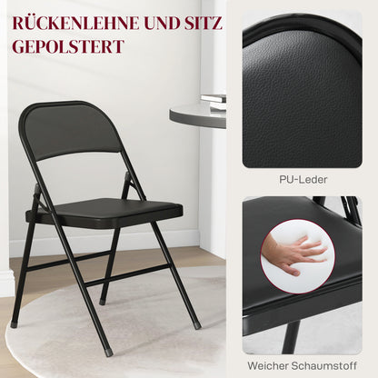 HOMCOM 2er-Set Klappstühle, Tragbare Bürostühle, Metallbeine, Faltstuhl für Büro, Empfang, Wartezimmer, Kunstleder, Schwarz