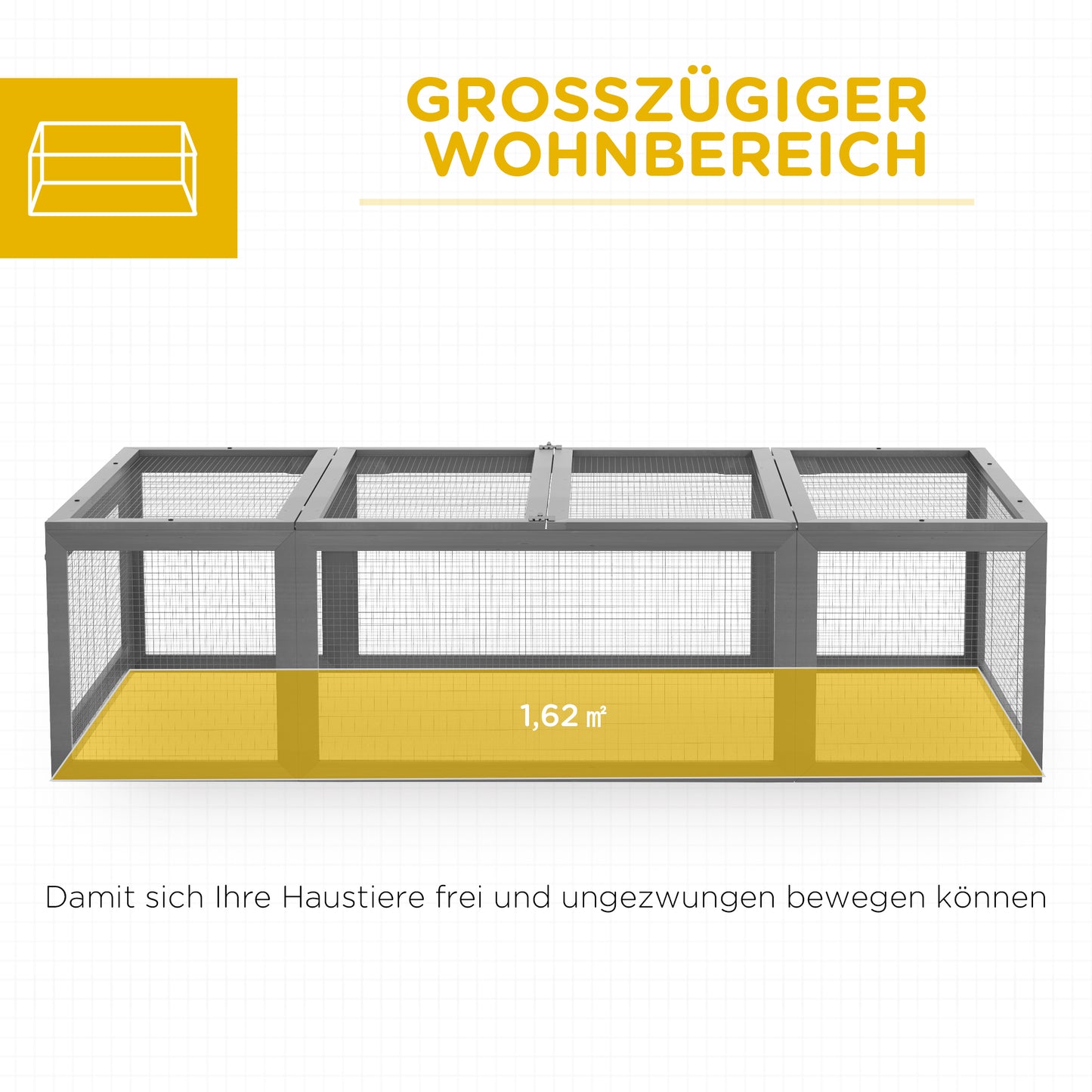 Pawhut Freilaufgehege für Kleintiere Aufklappbares Dach Tannenholz Grau