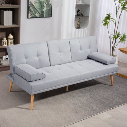 HOMCOM Schlafsofa, 3-Sitzer-Sofa, Bettsofa mit Klappbarem Tisch, Stoffsofa mit Leinenoptik, Schlafcouch mit Becherhalter, im Skandi-Design, bis 250 kg Belastbar, Hellgrau