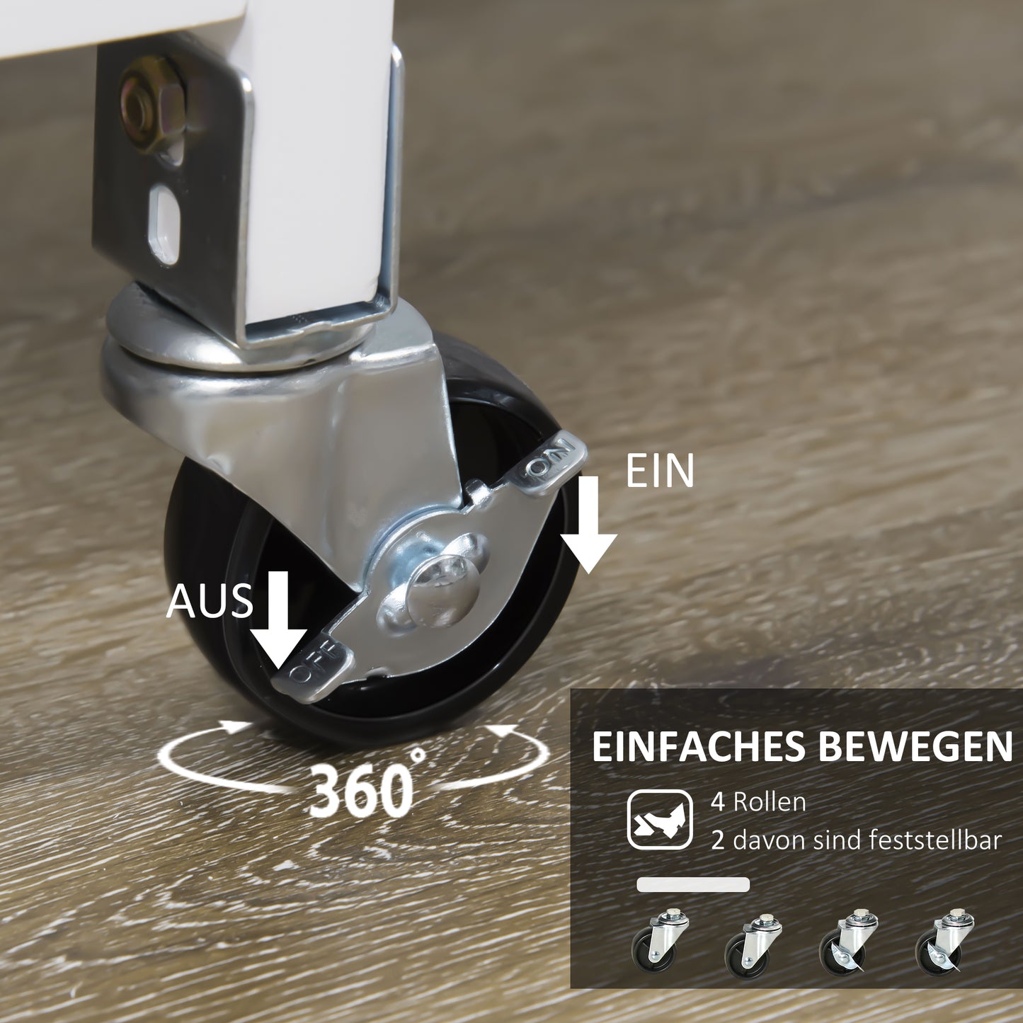 HOMCOM Küchenwagen im Landhausstil Kücheninsel Küchentrolley mit 3 Schubladen, Weiß