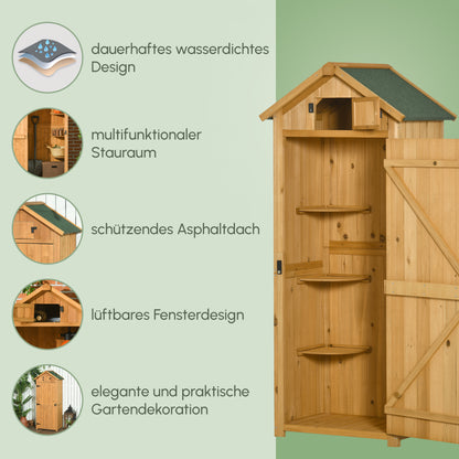 Outsunny Gartenschrank Gartenhaus Gerätehaus Geräteschuppen mit Fachböden Asphaltdach Fenster Holz Gelb+Grün 77 x 54,2 x 179 cm