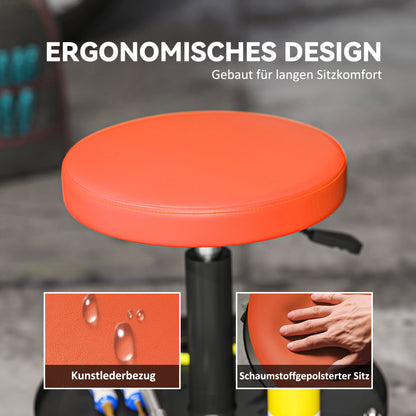 HOMCOM Werkstatthocker mit Rollen Ablagefläche höhenverstellbar 38-50cm bis 135 kg belastbar Orange