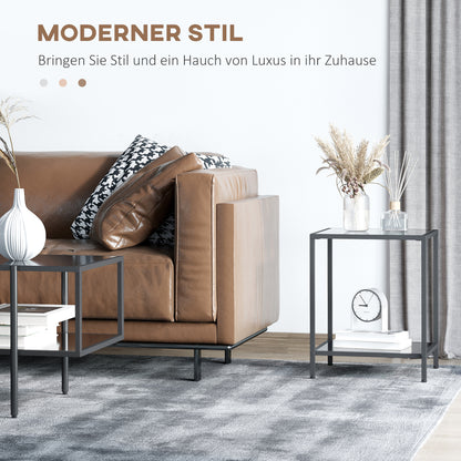 HOMCOM Beistelltisch mit gehärteten Glasplatten, 2 Ebenen, klassisches Design mit Metallstruktur, Schwarz