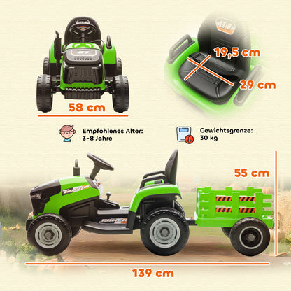 AIYAPLAY Elektrischer Kindertraktor, Aufsitz-Traktor mit Fernbedienung, Soft-Start, für Kinder im Alter von 3-8 Jahren, Grün