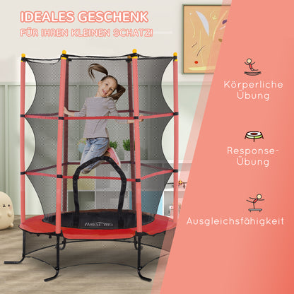 HOMCOM Trampolin für Kinder, Ø163 cm, mit Sicherheitsnetz, für drinnen und draußen, Belastung bis 50 kg, Stahl, Kunststoff, Rot