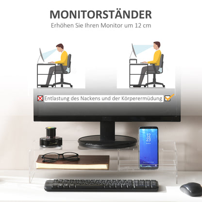 HOMCOM Monitorständer mit Tastaturfach, transparent, für Monitore bis 24 Zoll, 2 Etagen, Acryl, 50,8 x 19 x 12 cm