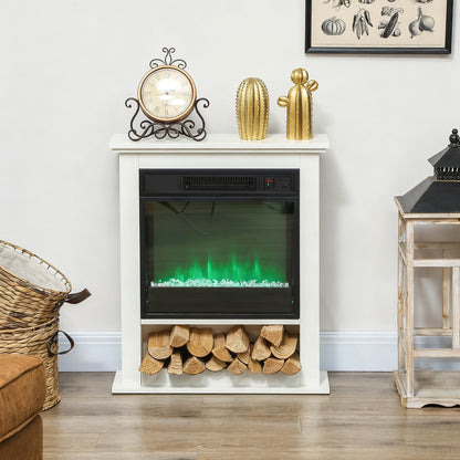 HOMCOM Elektrischer Kamin, realistische Flammen mit 9 Farben, verstellbare Helligkeit, 1800W, Fernbedienung, Timer, Weiß