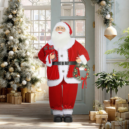 HOMCOM Weihnachtsmann, Weihnachts-Dekoration, 120 cm, biegsame Arme, mit Geschenk & Weihnachtskranz, Geräuschaktivierung, Rot