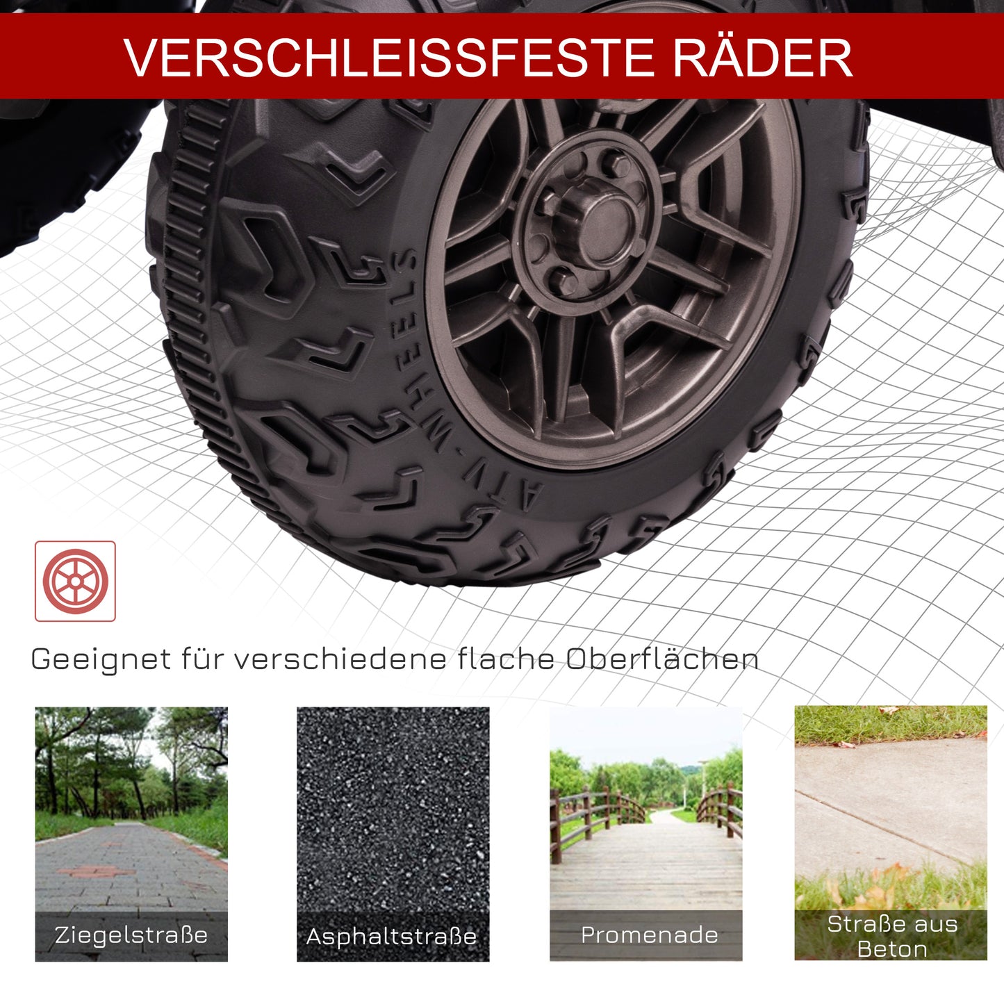 HOMCOM Kinder-Elektroquad, max. 4 km/h, ab 3 Jahren, LED-Scheinwerfer, Musikanschluss, schwarz+rot 88 x 45 x 50 cm