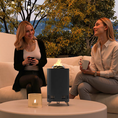 Outsunny Feuerschale Ø16x25cm aus Edelstahl Feuerstelle mit Schürhaken Rauchfreie Feuerschalen Grau