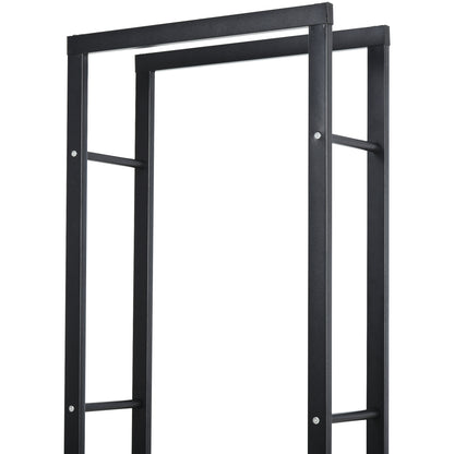HOMCOM Kaminholzregal Metall 40 x 25 x 150 cm Brennholzregal Stapelhilfe Stahlrahmen bis 100kg Kaminholzunterstand Outdoor Holzregal Feuerholzregal für Garten Terrasse Außen Schwarz
