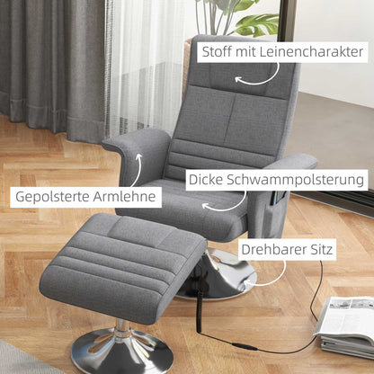 HOMCOM Massagesessel mit Hocker, neigbare Lehne, 78 x 95 x 88 cm, Dunkelgrau