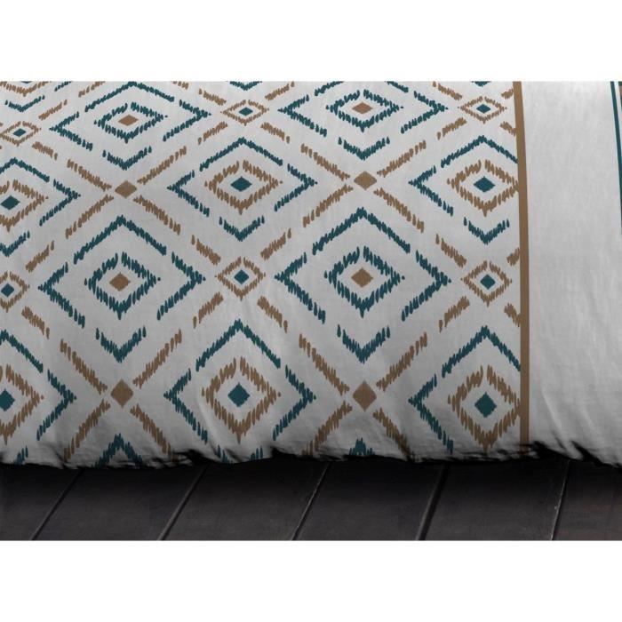 Ethno microfiber duvet set - 1 duvet cover 240x260 cm + 2 pillowcases 63x63 cm - Duck blue - Home Linen Passion
