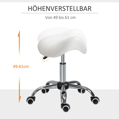 HOMCOM Rollhocker höhenverstellbar Drehhocker 49-61 cm Arbeitshocker drehbar Sattelhocker für Büro Salon Massage Spa Weiß