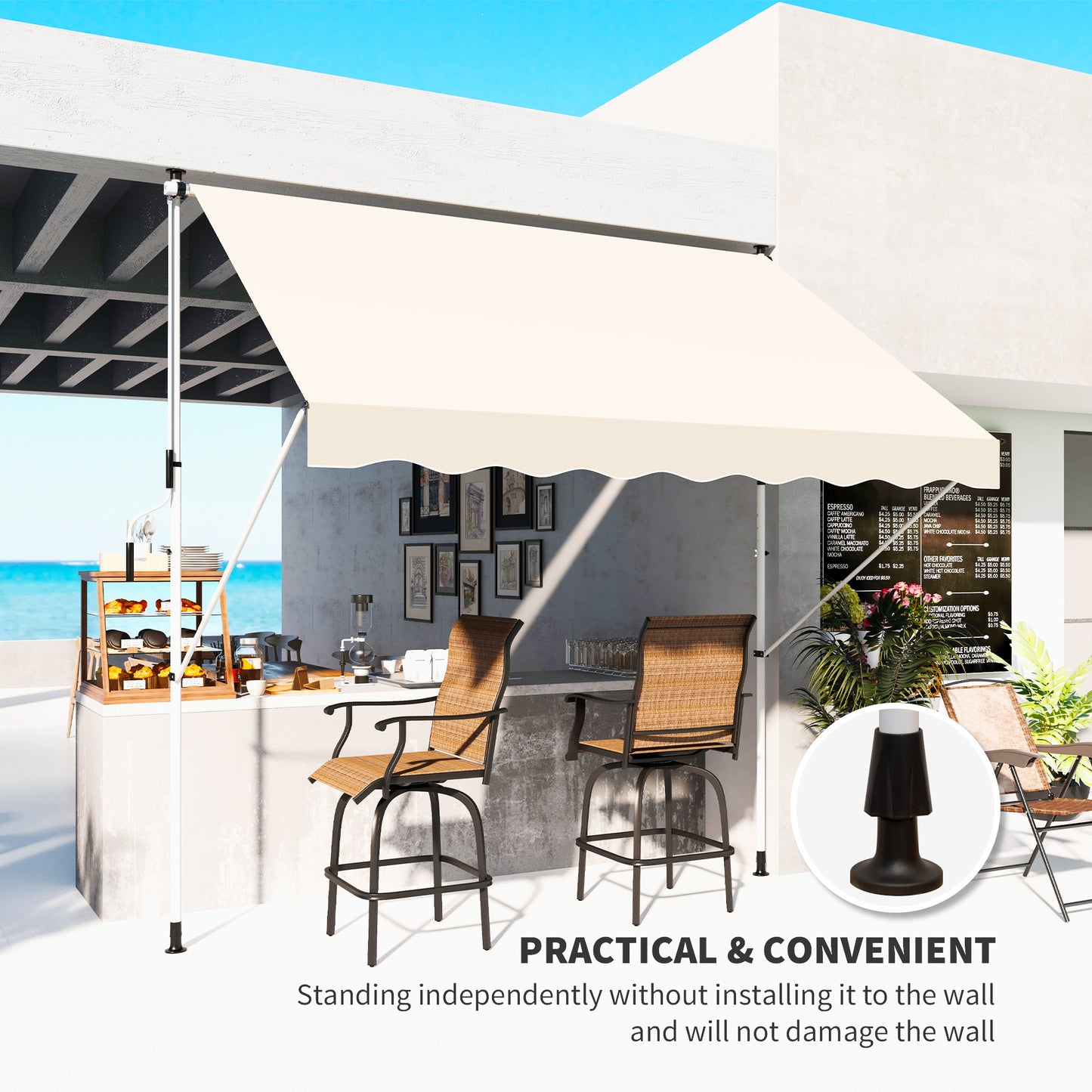 Outsunny Klemmmarkise mit Handkurbel höhenverstellbar Gelenkarmmarkise schmutzabweisend, witterungsbeständig Balkonmarkise 150cm breit Terrassenmarkise für Terrasse Balkon Veranda Beige