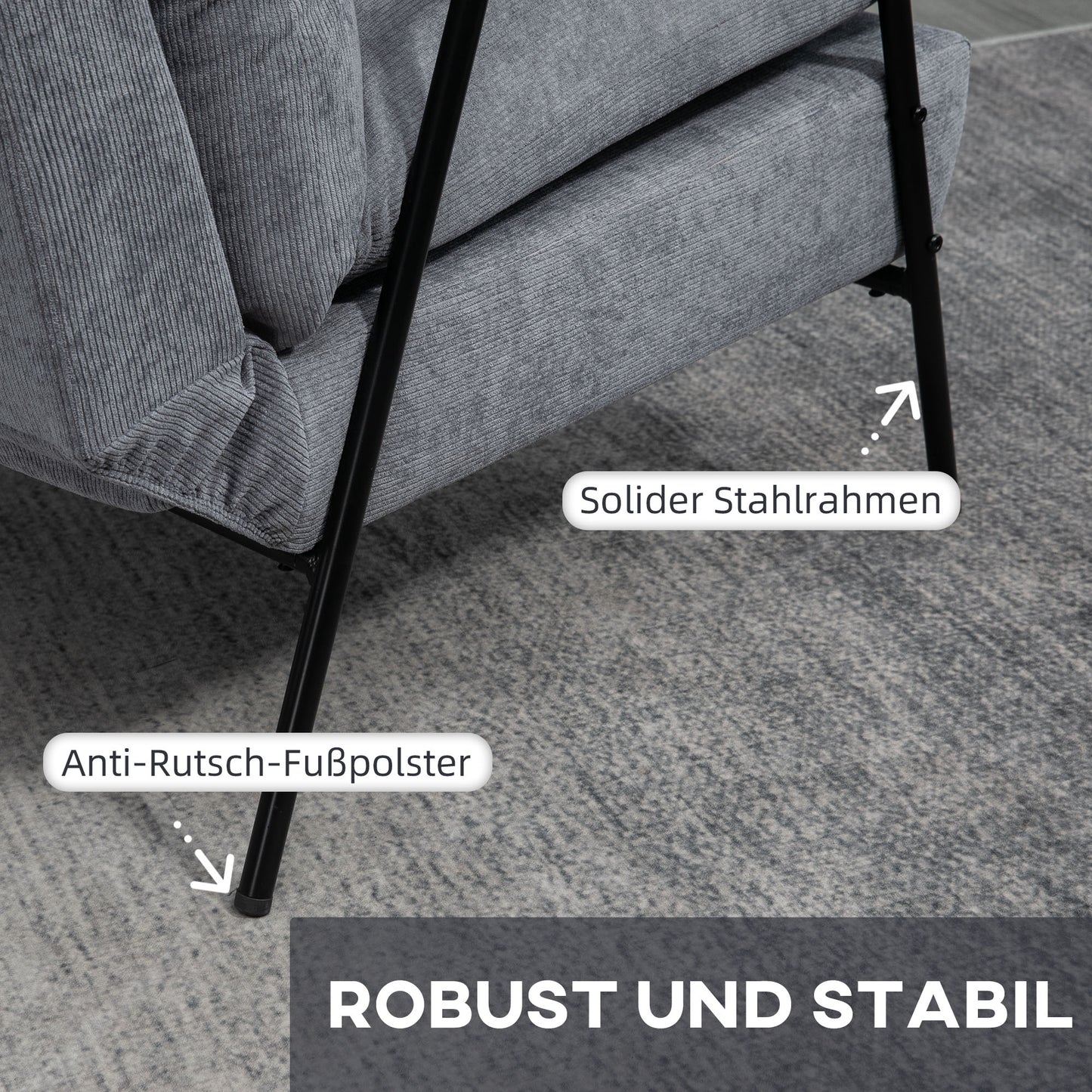 HOMCOM Sessel mit Ottomane Polstersessel Relaxsessel, inkl. Kissen, 68 cm x 91,5 cm x 88 cm, Hellgrau