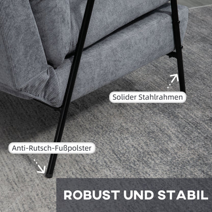 HOMCOM Sessel mit Ottomane Polstersessel Relaxsessel, inkl. Kissen, 68 cm x 91,5 cm x 88 cm, Hellgrau