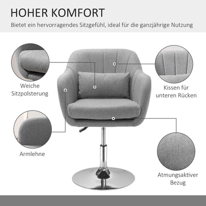 HOMCOM Arbeitshocker Drehhocker bis 136 kg, höhenverstellbar, leinenartiges Polyester, Stahl, Grau, 60 x 60 x 79-91 cm