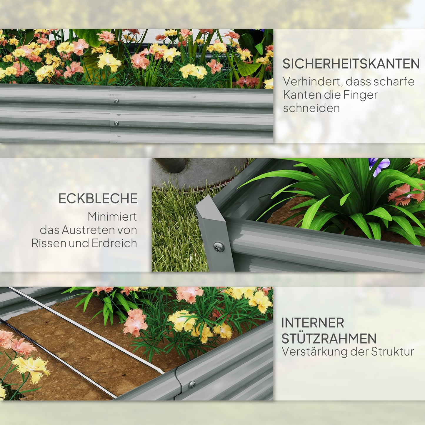 Outsunny Hochbeet aus Stahl, Wetterbeständig Pflanzbeet mit Anti-Schnittkante Frühbeet