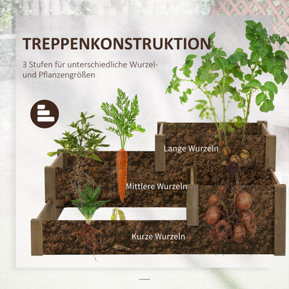 Outsunny Hochbeet, 4 Pflanzgefäße auf 3 Stufen, wetterbeständig, Massivholz, 122 cm x 122 cm x 51 cm, Natur
