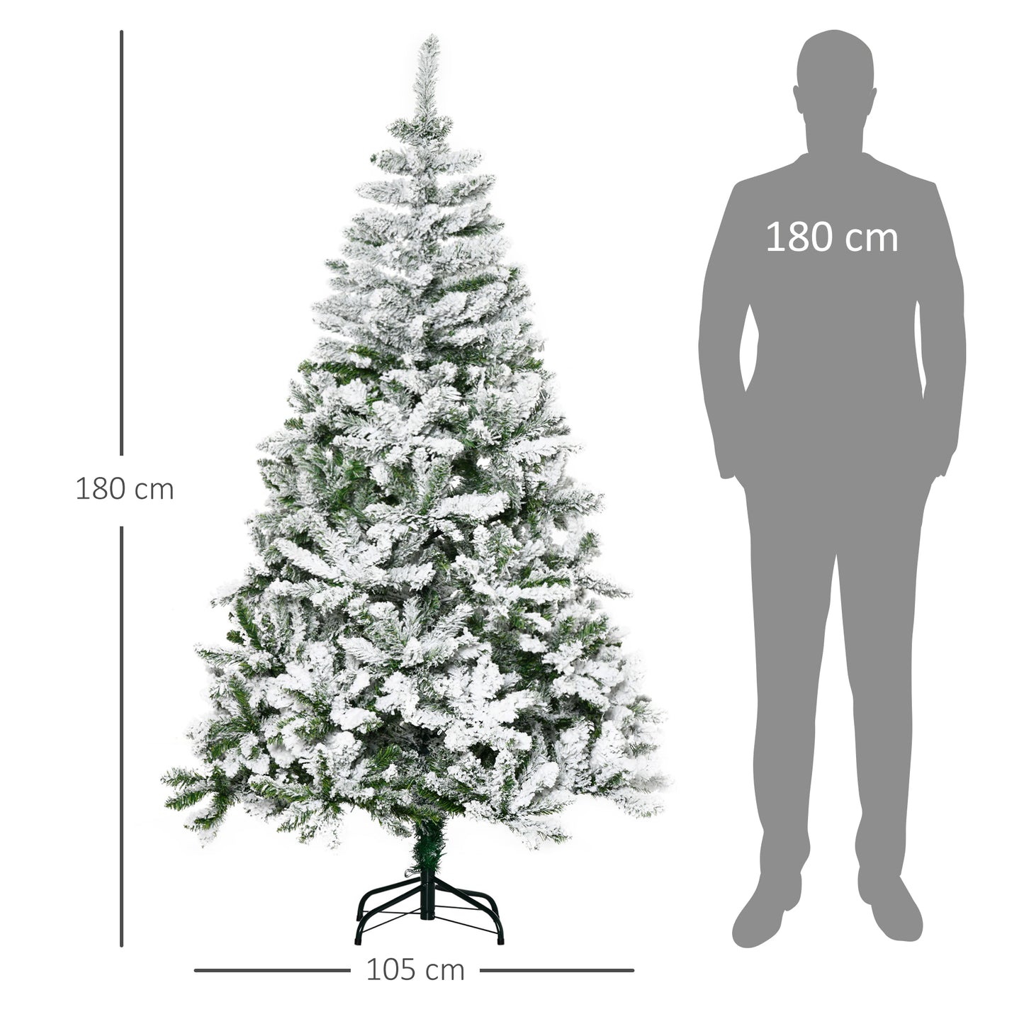 HOMCOM Künstlicher Weihnachtsbaum, Schnee-Effekt, flammenhemmend, Scharnierkonstruktion, Grün/Weiß
