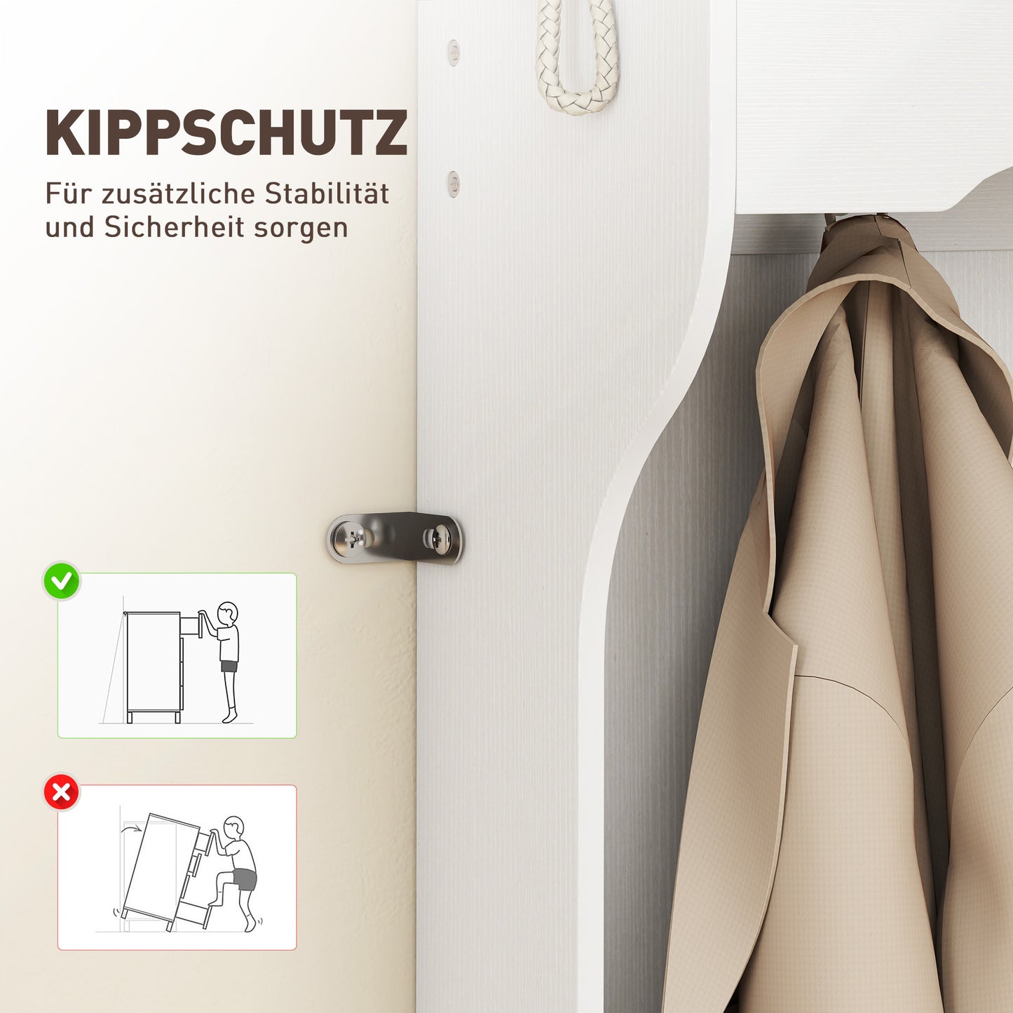 HOMCOM Garderobe mit Regal, Bank, Haken, Schuhfächern, Spanplatten, MDF, Weiß