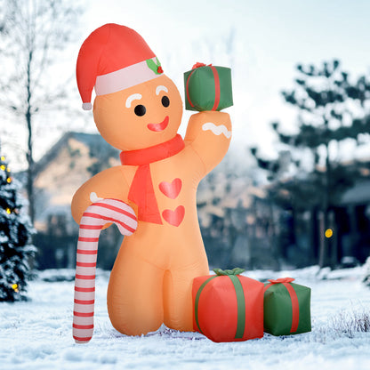 Outsunny Lebkuchenmann mit Zuckerstange, 2,45 m groß, aufblasbar, weiße LED-Beleuchtung, 170 x 100 x 245 cm