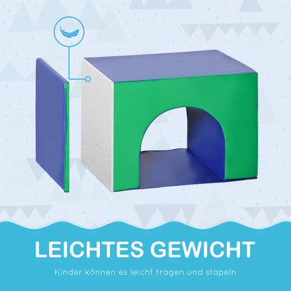 HOMCOM Saftbaustein-Set für Kinder, Schaumstoffblöcke, Quadrat, Treppe, Rampe, Kunstleder, Mehrfarbig