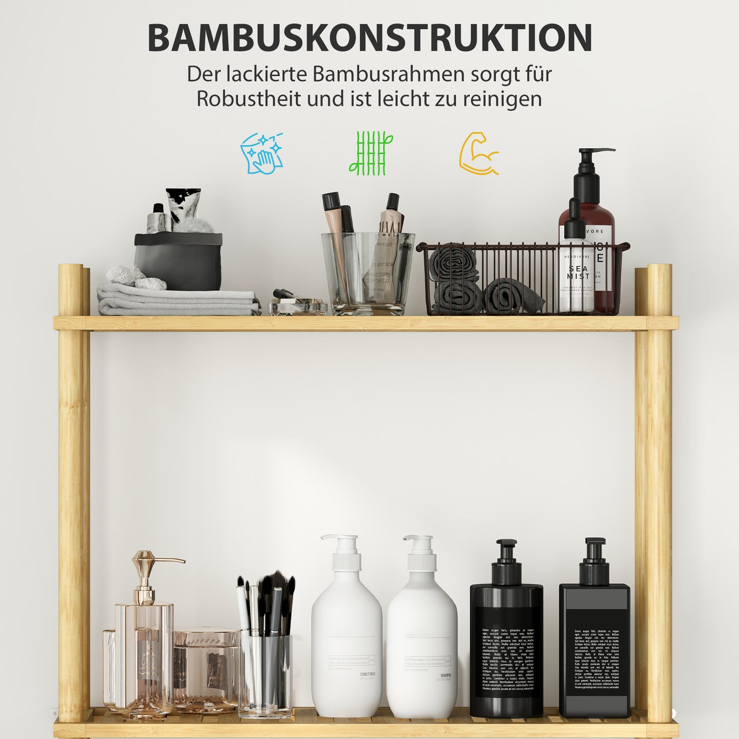 HOMCOM Toilettenregal 3 Ebenen Badezimmerregal, platzsparend Naturholz 69 x 25,5 x 181 cm