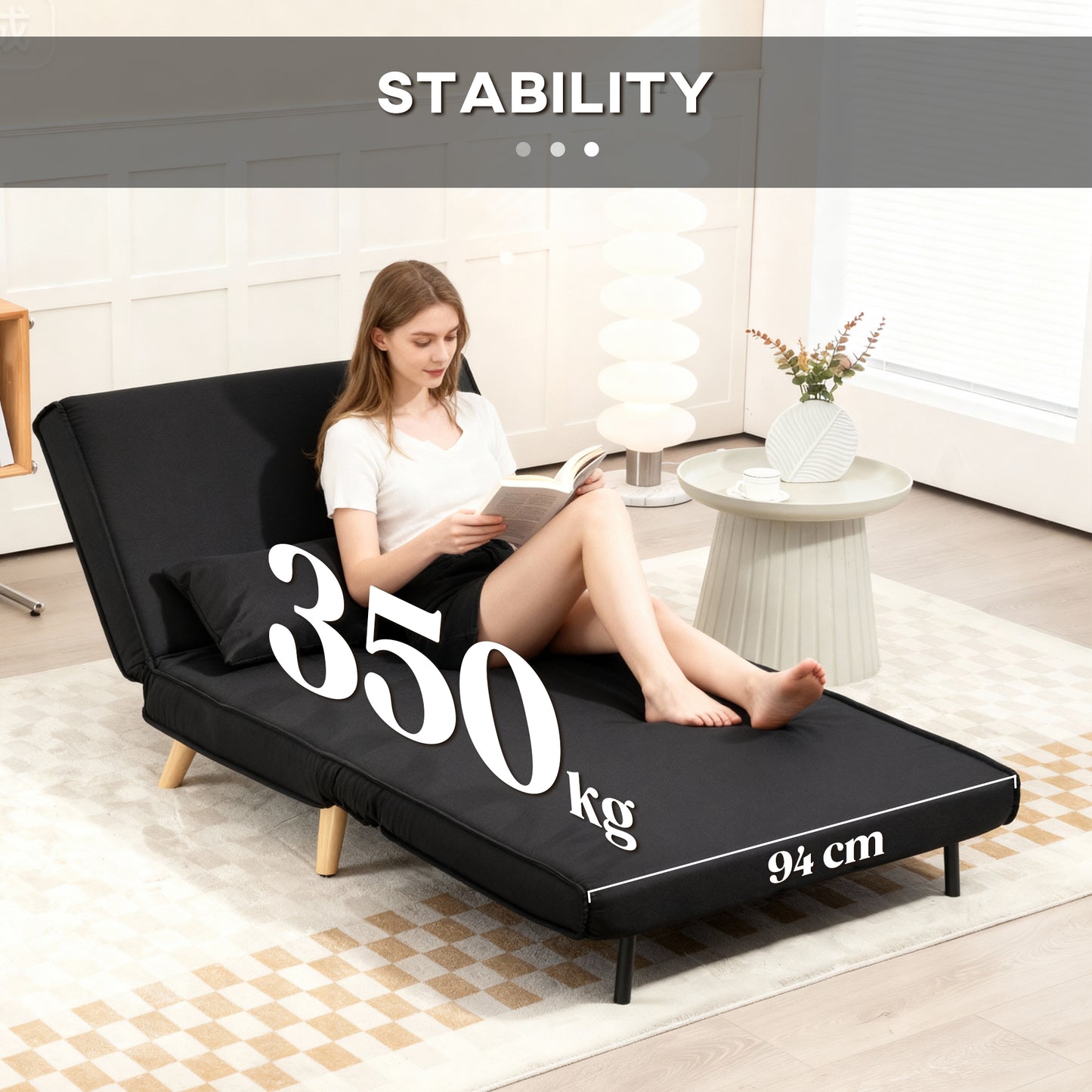 HOMCOM Relaxsessel mit Bettfunktion, für 1 Person, Modern-Design, bis 350 kg, 94x78x80cm, Schwarz