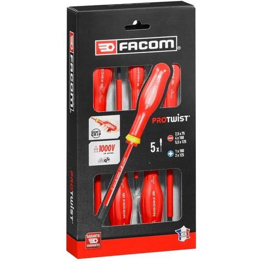Box of 5 Tournvis Protwist isolated 1000V Facom - AT5VE.PB (delivered with 3 screwdriver + 2 prozidriv)