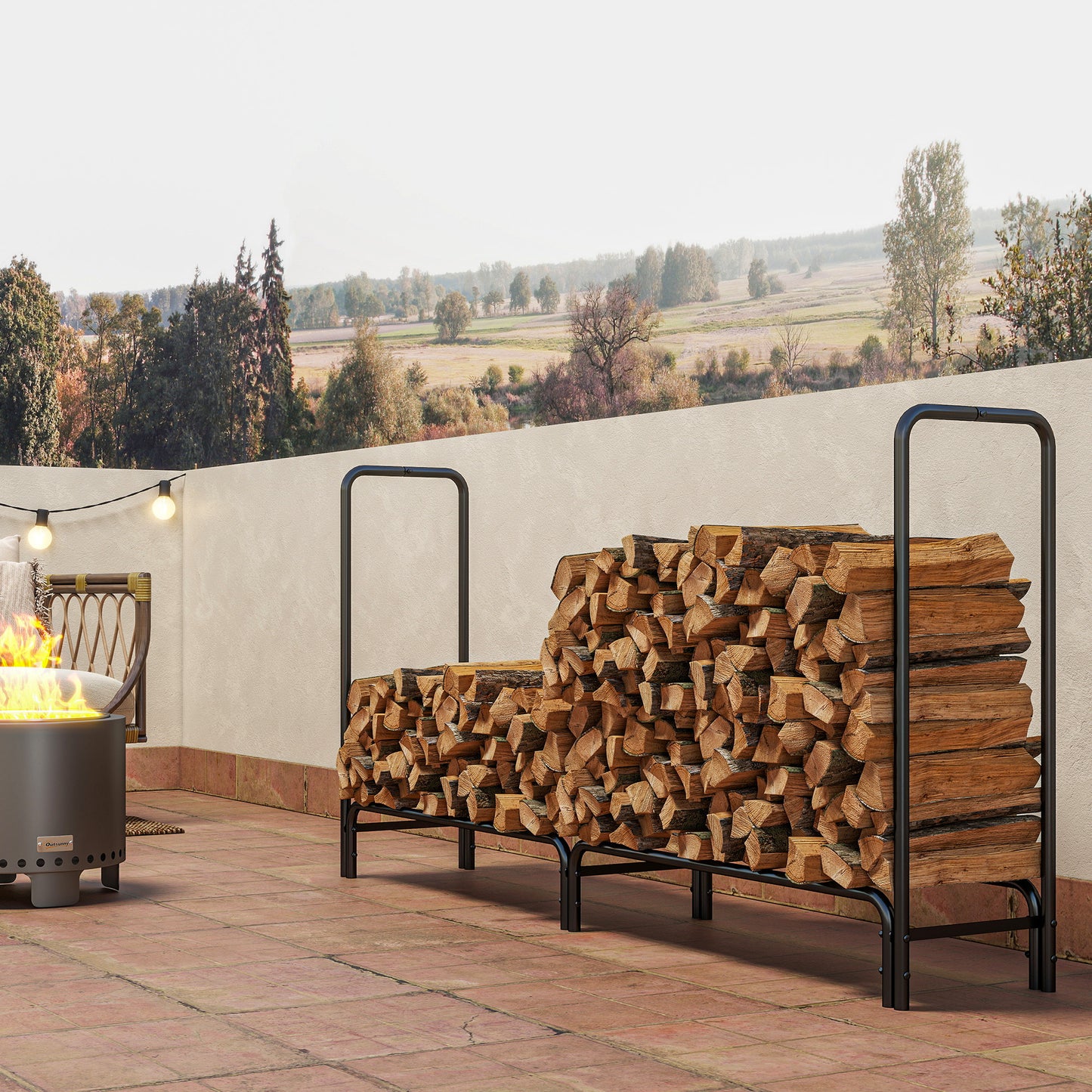 Outsunny Feuerholzgestell, 0,6 m³, mit Abdeckung, pulverbeschichteter Metall, bis 200 kg, Schwarz/Dunkelgrün