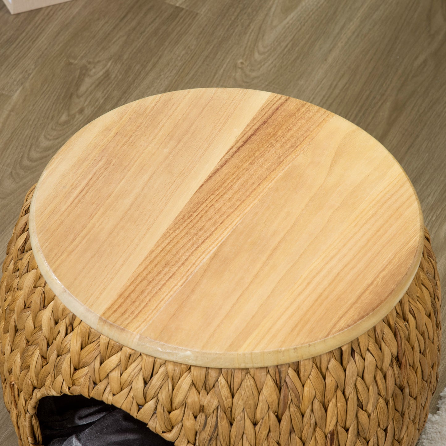 Pawhut Katzenhöhle aus Wasserhyazinthengras, waschbares Kissen, 44 cm x 43 cm x 42 cm Hellbraun+Naturholz+Grau