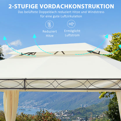 Outsunny Luxus Pavillon Gartenpavillon Partyzelt Festzelt Gartenzelt Pagode 3x4 m Creme