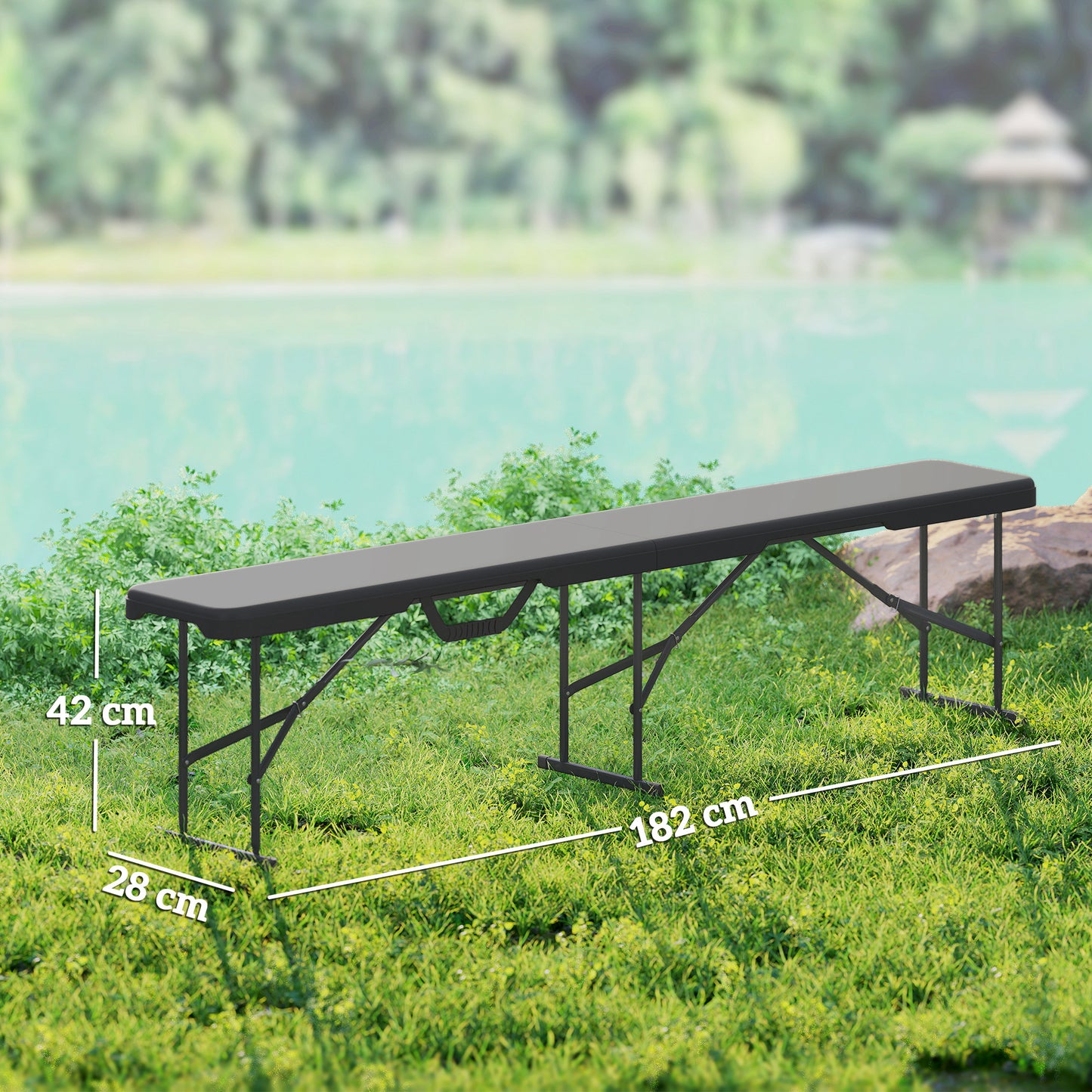 Outsunny Campingbank, Kunststoff-Outdoor-Bank, 240 kg Belastbarkeit, Schwarz