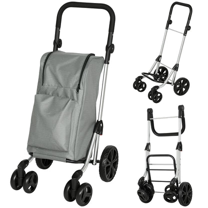 HOMCOM Einkaufstrolley, 46 Liter Tasche, Faltbarer Einkaufswagen mit Kühltasche, verstellbarer Griff, Aluminiumrahmen, Grau
