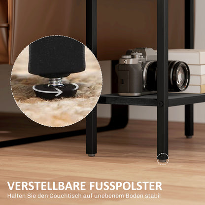 HOMCOM Beistelltisch, 3-stufiges Design, Regale in Holzoptik, Stahlrahmen, Schwarz